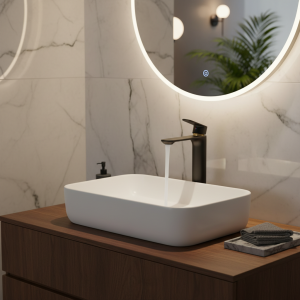 HOF/05 ET-Robinet de Lavabo à Haute Bassine, Robinet d’Eau Chaude et Froide, Grue en Laiton Noir Or HOF/05 ET-Robinet de Lavabo à Haute Bassine, Robinet d’Eau Chaude et Froide, Grue en Laiton Noir Or