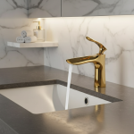 Robinet de vanité en feuille d&rsquo;érable dorée, robinet d&rsquo;évier surélevé pour salle de bains, mélangeur d&rsquo;eau chaude et froide à trou unique