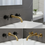 Ensemble de robinets de lavabo muraux, 3 trous, or/noir, laiton, Double poignée croisée, robinet d&rsquo;évier de salle de bains mural, robinet chaud et froid XR8241
