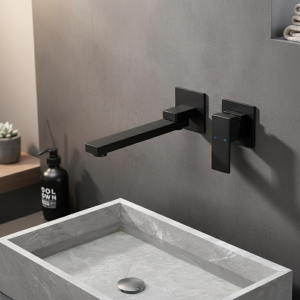 Lavabo mural avec poignée à levier unique moderne, montage d’eau chaude et froide, robinet d’évier de centre commercial, bain à bec à percussion Lavabo mural avec poignée à levier unique moderne, montage d’eau chaude et froide, robinet d’évier de centre commercial, bain à bec à percussion