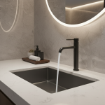 HOSink-Lavabo Noir en Acier Inoxydable Brossé, Lavabo d&rsquo;Eau Chaude et Froide, Robinets de Centre Commercial, Montage sur Pont de Bain