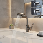 Robinet de lavabo cascade multifonctionnel, pulvérisateur à flux 4 Modes 360 °   Mélangeur d&rsquo;évier d&rsquo;eau chaude et froide rotatif pour salle de bain