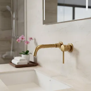 Brushed Gold Basin Faucet Concealed Wall Mounted Faucet Tap 360…