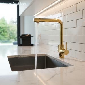 Robinet de cuisine en laiton doré F/05, montage sur pont d’eau filtrée, filtre à eau potable Robinet de cuisine en laiton doré F/05, montage sur pont d’eau filtrée, filtre à eau potable