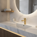 Robinet de salle de bains en or brossé, robinet de lavabo de salle de bains en laiton massif, mitigeur d&rsquo;eau froide et chaude, robinet d&rsquo;évier à poignée unique monté sur le pont