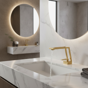 TOLM robinet de salle de bains de lavabo en laiton, robinet mixte de lavabo chaud et froid monté sur comptoir, robinet central creux à poignée unique TOLM robinet de salle de bains de lavabo en laiton, robinet mixte de lavabo chaud et froid monté sur comptoir, robinet central creux à poignée unique