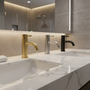 Robinet de lavabo de salle de bains 1/2 pouces, robinet d&rsquo;eau chaude et froide en acier inoxydable 304, couleur or noir argent, robinet d&rsquo;évier monté sur le pont