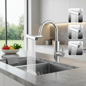 Évier de Cuisine 4 en 1 avec Pommeau de Douche à Percussion Universel, Rotation Résistante à 360 °, 1 Pièce Évier de Cuisine 4 en 1 avec Pommeau de Douche à Percussion Universel, Rotation Résistante à 360 °, 1 Pièce