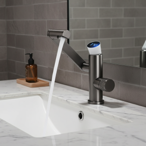 Robinet de lavabo LED à affichage numérique, Rotation à 360 degrés, pulvérisateur à jet multifonction, mélangeur d&rsquo;évier d&rsquo;eau chaude et froide, robinet de lavage pour salle de bains