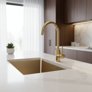 Robinet de cuisine en acier inoxydable doré, lavabo en or brossé, robinet de cuisine mixte d’eau chaude et froide Robinet de cuisine en acier inoxydable doré, lavabo en or brossé, robinet de cuisine mixte d’eau chaude et froide