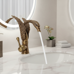 Robinet de salle de bains en Bronze Antique, cygne, robinet de lavabo en cuivre et or, robinet d&rsquo;eau chaude et froide, robinet d&rsquo;évier noir, robinet de lavabo chromé