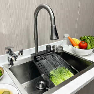 Robinet cascade populaire en acier inoxydable 304, pluie chaude et froide, robinets d&rsquo;eau d&rsquo;évier de cuisine, robinet d&rsquo;évier de cuisine à pulvérisation extractible