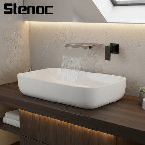 Stenoc robinet de salle de bains en laiton dissimulé, noir mat/Chrome, robinets de lavabo cascade muraux, poignée unique séparée Stenoc robinet de salle de bains en laiton dissimulé, noir mat/Chrome, robinets de lavabo cascade muraux, poignée unique séparée