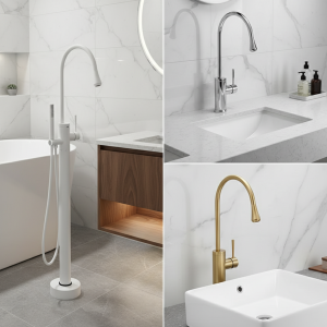 Robinet de baignoire sur pied en laiton doré, robinet chaud et froid, conception de goutte d&rsquo;eau super longue, robinet d&rsquo;évier noir