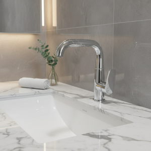 360 °   Robinet de lavabo pivotant à poignée unique, robinet d&rsquo;évier de salle de bains Vertical à trou unique, robinet de lavabo chaud et froid en alliage de Zinc avec tuyau