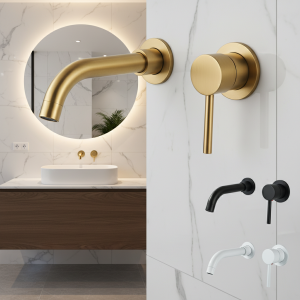 Robinet de centre commercial mural en or brossé, robinet d’eau de navire, poignée unique, blanc, laiton, noir Robinet de centre commercial mural en or brossé, robinet d’eau de navire, poignée unique, blanc, laiton, noir