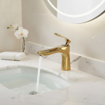 Robinet mitigeur d&rsquo;eau chaude et froide en laiton doré, robinet d&rsquo;évier de salle de bains à poignée unique, grue de lavabo montée sur le pont pour salle de bains