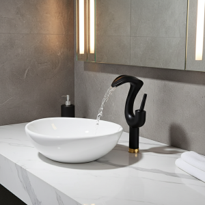 Becola robinet de lavabo cascade salle de bains noir or serpent en forme de salle de bains lavabo comptoir Installation robuste et Durable Becola robinet de lavabo cascade salle de bains noir or serpent en forme de salle de bains lavabo comptoir Installation robuste et Durable