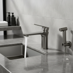 ZEXEF robinet de lavabo de salle de bains avec évier en acier inoxydable gris, pistolet d&rsquo;eau chaude et froide, mélangeur d&rsquo;armoire de Bidet de cuisine domestique