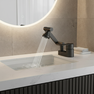 Lavabo de salle de bains, robinet à Double trou, eau froide et chaude, lavabo de deuxième vitesse 360 °   Robinet mitigeur d&rsquo;eau rotatif