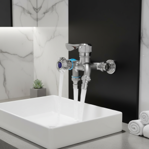 Robinet Double sortie, robinet d&rsquo;eau à Double contrôle, tuyau de salle de bains domestique, raccord d&rsquo;irrigation, connecteur en plastique, Interface universelle 1/2 pouces
