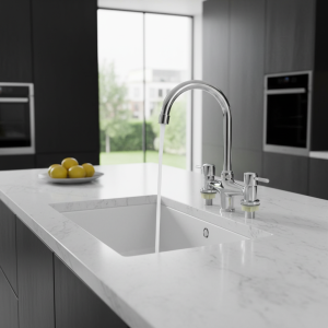 Évier de Cuisine en Laiton Massif Chromé Chaud et Froid, Construction Assad, Trou de Pont, Scénario Applicable