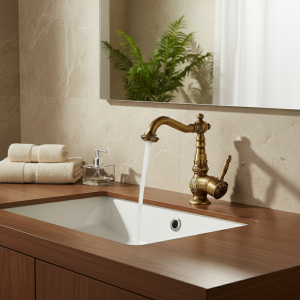 Robinet Antique salle de bains chaud et froid Style rétro lavabo robinets en laiton sculpture pivotante poignée unique robinet d&rsquo;évier