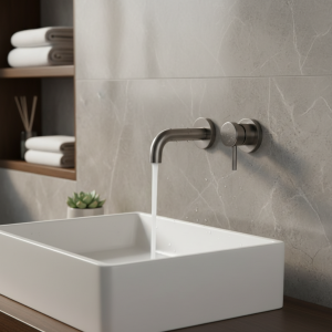 Mélangeur de lavage d’eau chaude et froide, robinet de lavabo de salle de bains mural, bec de robinet d’évier de bain, grue à cartouche en céramique à poignée unique Mélangeur de lavage d’eau chaude et froide, robinet de lavabo de salle de bains mural, bec de robinet d’évier de bain, grue à cartouche en céramique à poignée unique