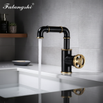 Mélangeur de lavabo moderne, robinet industriel rétro en laiton, salle de bains, robinet d&rsquo;eau froide et chaude en or noir, robinets d&rsquo;évier montés sur le pont WB1099