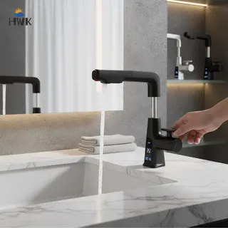Mitigeur électronique contemporain angulaire noir mat chrome inox bec…