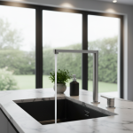 Robinet d&rsquo;évier en acier inoxydable 304, robinet de cuisine pliant à levage caché, eau mixte chaude et froide, robinet d&rsquo;évier séparé à double trous