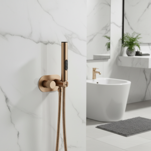 Robinet de Bidet en or Rose brossé, mélangeur chaud et froid caché avec pistolet de pulvérisation portatif à 3 fonctions, accessoires autonettoyants pour salle de bains Robinet de Bidet en or Rose brossé, mélangeur chaud et froid caché avec pistolet de pulvérisation portatif à 3 fonctions, accessoires autonettoyants pour salle de bains