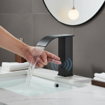Robinet de lavabo à capteur noir salle de bain à capteur automatique robinet de chute d&rsquo;eau sans contact robinet d&rsquo;évier à toucher libre grue de mélangeur d&rsquo;eau chaude et froide