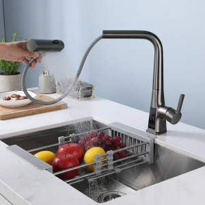 Évier de Cuisine Rotatif et Extensible à Affichage Numérique, Cascade à Côtes Multifonctionnelles Évier de Cuisine Rotatif et Extensible à Affichage Numérique, Cascade à Côtes Multifonctionnelles