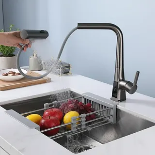 Mitigeur cuisine bec haut extractible flexible tressé graphite brossé…