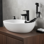 Robinet à poignée unique en laiton avec pommeau de douche, robinet noir, robinet de centre commercial, robinet d&rsquo;eau chaude et froide, robinet de centre commercial