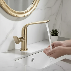 Bassin de meuble de salle de bain de luxe léger, plat rotatif chaud et froid, corps en laiton