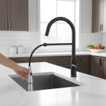 Robinet extractible de cuisine noir, robinet de sortie d&rsquo;eau chaude et froide double mode pour lavabo de lavage de légumes, robinet de cuisine