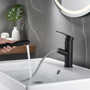 Robinet de lavabo de salle de bains extractible à poignée unique, robinet d&rsquo;eau chaude et froide, Installation de comptoir, accessoires de salle de bains