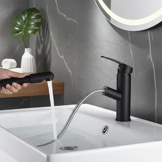 Robinet de lavabo de salle de bains extractible à poignée unique