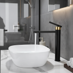 Tuqiu robinet de salle de bains noir, robinet de lavabo de salle de bains en laiton massif doré, mélangeur de lavabo d&rsquo;eau froide et chaude, robinet d&rsquo;évier monté sur le pont