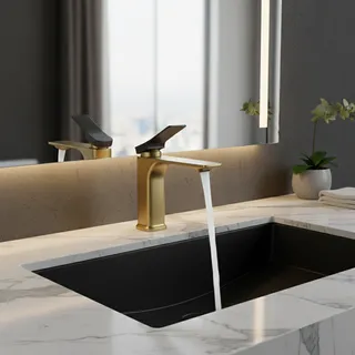 Mitigeur lavabo monocommande laiton brossé mat bec cascade large jet…