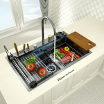 Évier de cuisine en acier inoxydable, grand robinet cascade multifonctionnel à fente unique, lavabo pour la vaisselle et les légumes