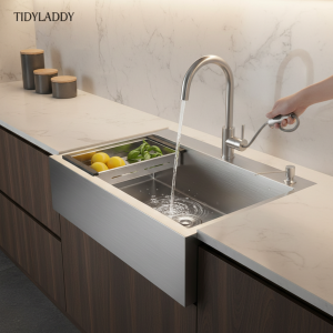 Évier de cuisine en acier inoxydable, maison de ferme au-dessus du comptoir, lavabo à intestin unique avec robinet de vidange, accessoires de cuisine