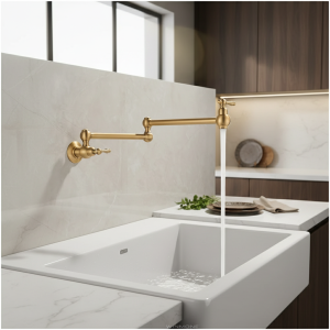 Robinet mural pivotant pour lavabo de cuisine moderne, bec rotatif à 360 degrés, robinet de lavage, col pliant, salle de bains, cuisine, évier Robinet d&rsquo;eau antique froid unique