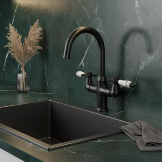 Robinet mural laiton noir mat rétro bec coudé fileté extérieur…