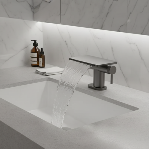 Robinet de Lavabo à une Poignée en Laiton de Qualité Supérieure, Cascade, Robinet de Lavabo, Eau Chaude et Froide, Gris Pistolet, Noir Robinet de Lavabo à une Poignée en Laiton de Qualité Supérieure, Cascade, Robinet de Lavabo, Eau Chaude et Froide, Gris Pistolet, Noir