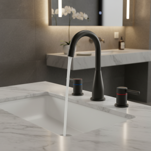 Robinet de lavabo en métal, poignées moletées chaudes et froides, robinet d&rsquo;évier mélangeur monté sur le pont, robinet de salle de bains en laiton 3 pièces