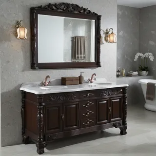 Armoire de salle de bain en bois avec détails sculptés à la main