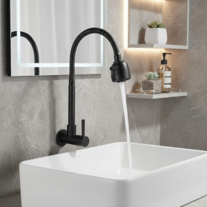 💕 Robinet mural noir en acier inoxydable, tuyau Flexible d&rsquo;évier, robinet d&rsquo;eau froide à deux Modes
